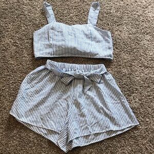 Striped Blue Women's Shorts Set